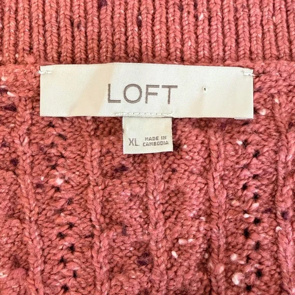 LOFT Puff Sleeve Cable Knit Cardigan XL Rose Tweed Coquette Cozy - Picture 4 of 4